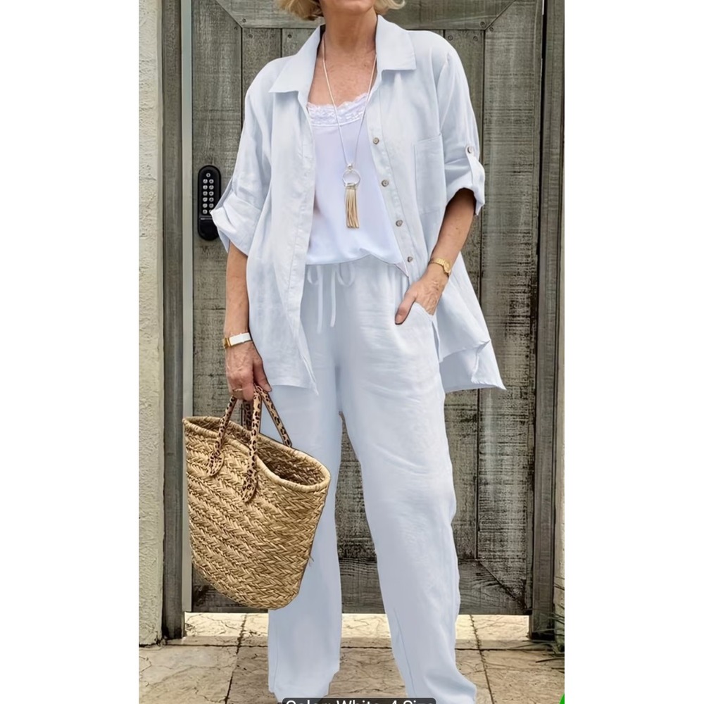 Women 2Pcs  Summer Blouse T Shirt Loose Pants Loungewear Outfit Set Size Small